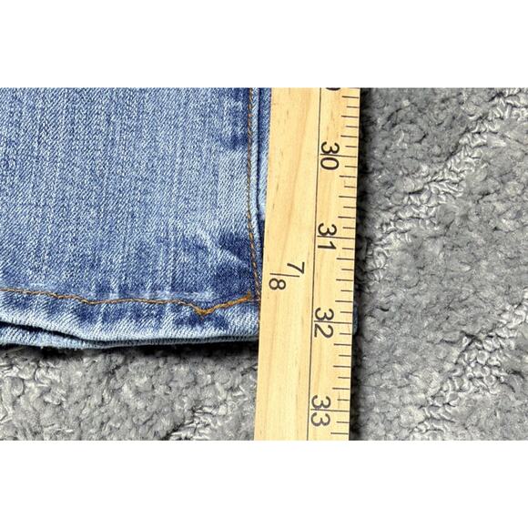 HINT Y2K flare leg denim jeans Womens distressed boho hippie Low Rise blue 27x32 - Picture 9 of 10
